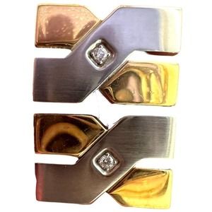 Elegant Diamond Dolan Bullock Two Tone 18K Gold and SS Cuff Links